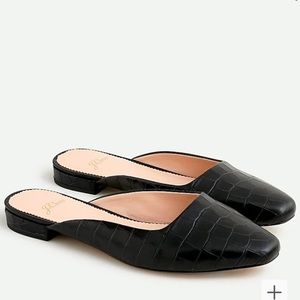 J. Crew Black Croc-Embossed Mules